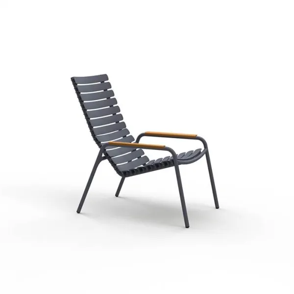 HOUE ReCLIPS loungestol i genbrugsplast m. Bambus - Dark Grey